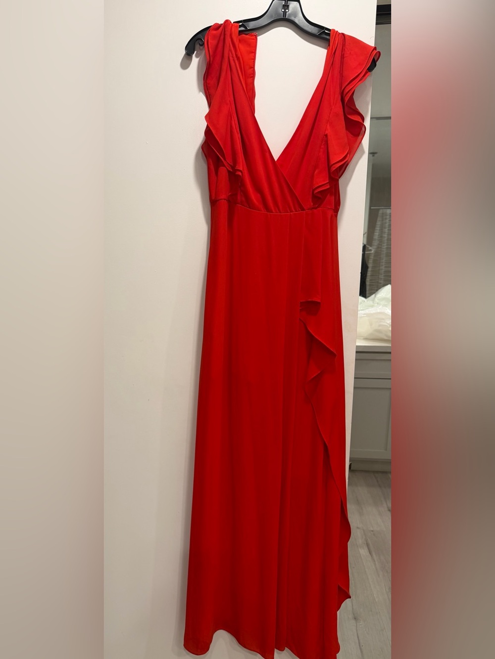 BCBGMaxAzria Vibrant Red Ruffle-Detail Maxi Dress